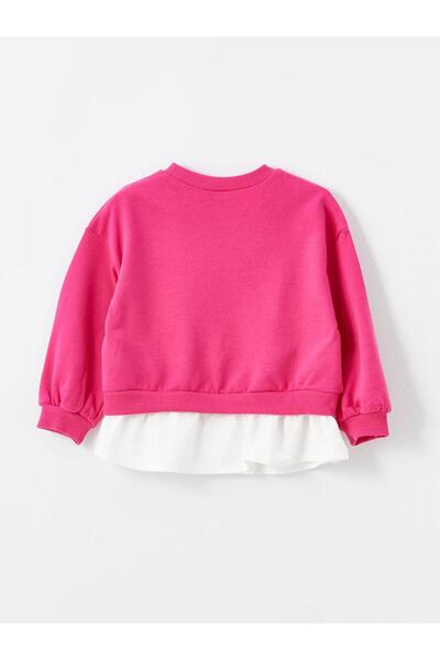 LC Waikiki Bisiklet Yaka Uzun Kollu Baskılı Kız Bebek Sweatshirt (W4)