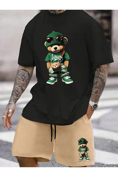 PENTHİLUS Cold Bear Printed Unisex Shorts T-Shirt Set