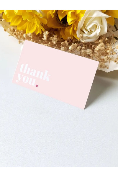Örün Matbaa 50 Adet Pembe Renk Thank You Card Kabartma Laklı Teşekkür Kartı Ebat 5,1x8,4 Cm