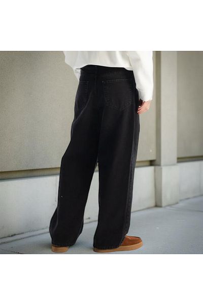 Hazhers Pantaloni largi din denim pentru bărbați, cu centură automată