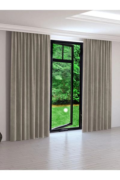 Perdexpress Soft Concept Velvet Textured Dark Stone Color Island Background Curtain
