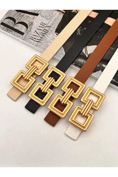 MODAM HİFA 4 Pcs Square Pattern Women's Belt Trouser Belt Dress Belt Shirt Belt Coat Belt