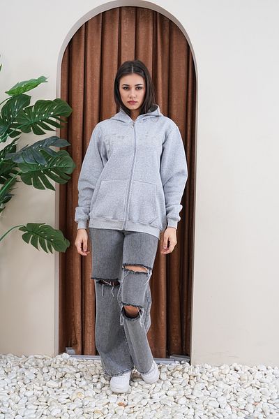 JANSO GROUP - Women's Juicy Stone Printed Zippered Sweatshirt 3 Thread Compact Fabric Oversize