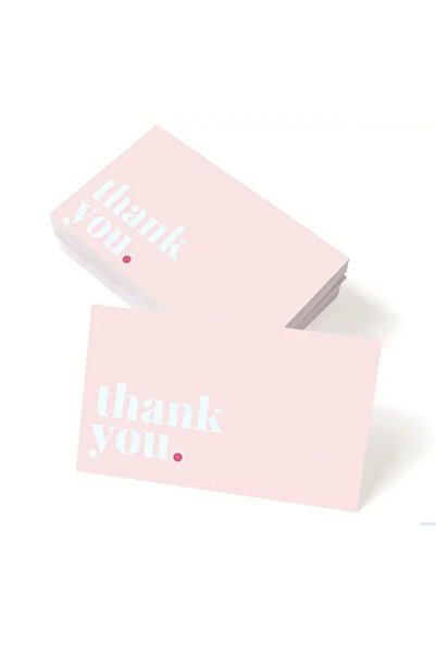 Örün Matbaa 50 Adet Pembe Renk Thank You Card Kabartma Laklı Teşekkür Kartı Ebat 5,1x8,4 Cm