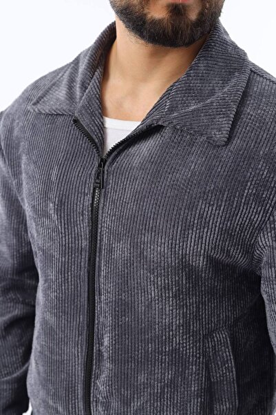 İLKCET MODA Seasonal Grey Slim Velvet Regular Men's Jacket
