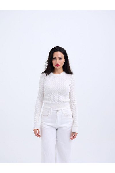 Viyamo 4211 Knitwear Hair Braid Sweater-Ekru