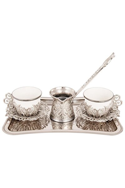 Yaren Style Türk Kahvesi 2'li Gümüş Sunum Seti – Tepsili ve Cezveli Şık Kahve...