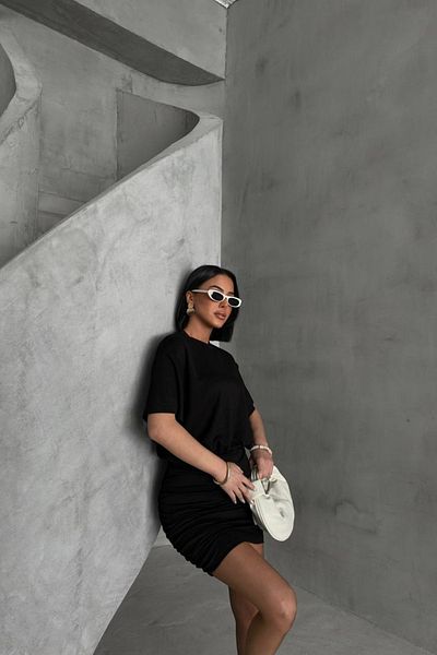 MOZENA Gathered Modal Fabric Mini Dress