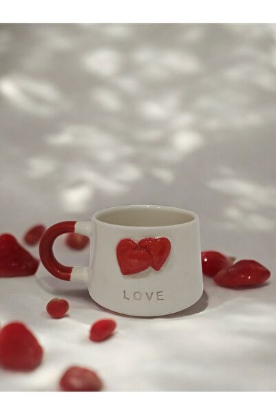 Tasarım Hikayeleri 3D Kabartmalı Kalp Figürlü El Yapımı Hediyelik Kupa Bardak