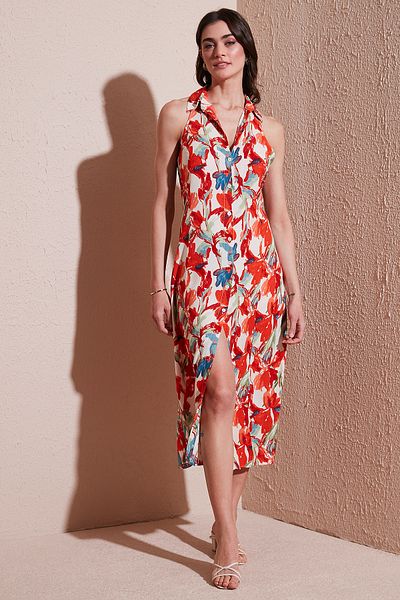 Lela Print Slim Fit Button-Down Midi Length Shirt Dress Dress 6772451
