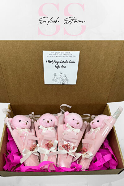 Salish 4'lü Pembe Ayıcık Buketi Seti – Kurumsal & Toplu Siparişleriniz Için H...