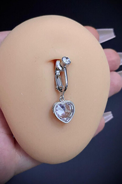 Blisse Piercing Kadın Kalp Zirkon Taşlı Sıkıştırma Deliksiz Belly Göbek Piercing