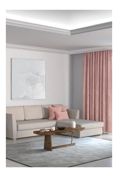 Perdexpress Soft Concept Velvet Textured Powder Pink Island Background Curtain