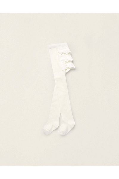 Ziddy Tights with Ruffles for Newborn Girls and Babies, White