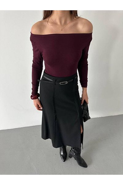 Melike Bakar Boutique Fusta midi cu curea cu detaliu cu fanta