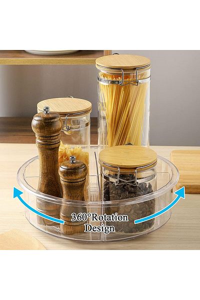 fulina Turntable Kitchen Organizer,360° Rotating with Dividers for Kitchen, Pantry, Fridge,30.5x30.5x9.5cm
