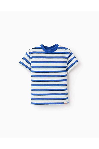 Ziddy Striped Cotton Piqué T-shirt for Baby Boys, White/Blue