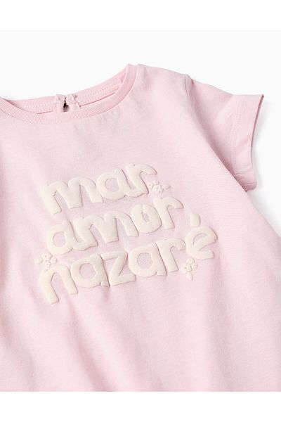 Ziddy Cotton T-shirt with Embossed Detail for Girls 'Sea', Pink