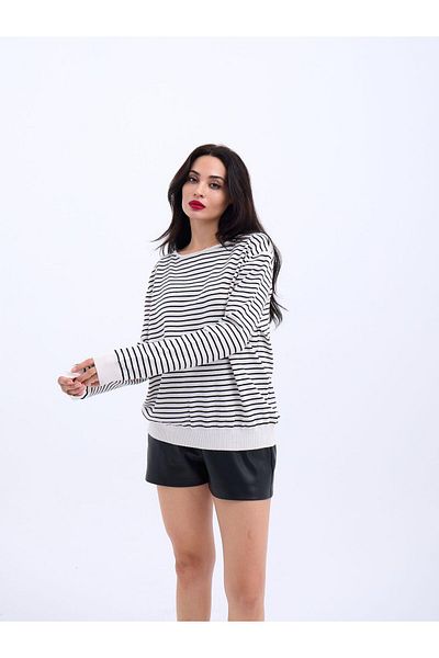 Viyamo 4215 Knitwear Striped Salaş Sweater-Ecru-Black