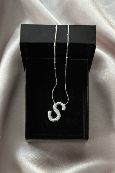 Letrovis Steel Silver Color Bubble Letter "S" Women Necklace