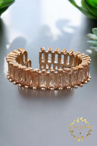 shesra Zirkon Taşlı Tamtur Ayarlanabilir Rose Gold Renk Kaplama Çelik Yüzük