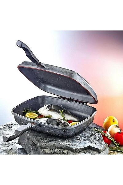 FMS Granite 36 cm Double Sided Grill Fish and Grill Pan Gray