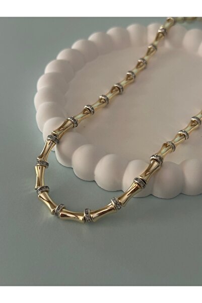 ADORN JEWELRY Special Series Bone Plate Gold Necklace with Zircon Stone Detail