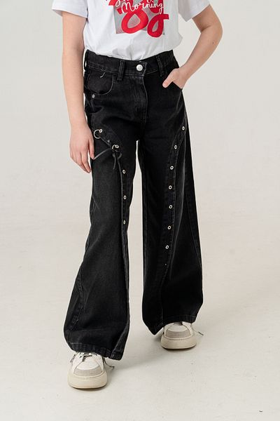GİYİCEM TEKSTİL Girl's Front Eyelet Jeans Trousers 2182