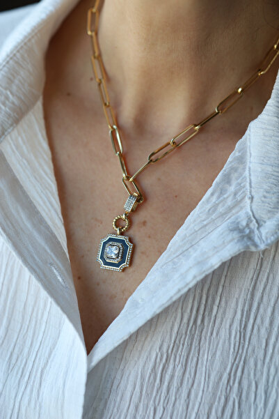 Yenigün Kuyumculuk 14 Ayar Altın Ema Kare Tektaş Detaylı Charm Kolye Ucu