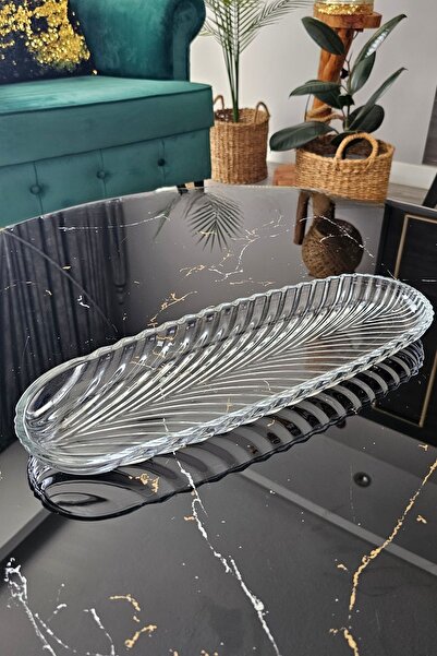 ORTAKÖY CENNETİ 2-Pack Glass Herringbone Serving Presentation Plate |   (39 Cm.