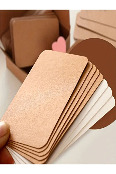 Örün Matbaa 50/50 Adet 350 gr Oval Kesim  Beyaz / Kraft Kart 5,2x8,4cm Boş Selefonsuz Flashcard Kartvizit