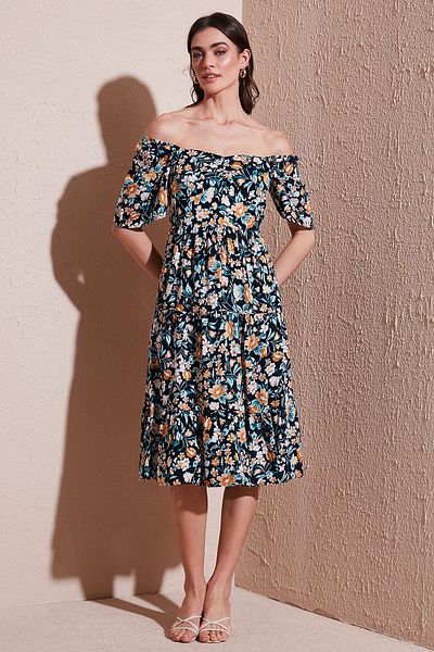 Lela Φόρεμα Oversize Fit Carmen Collar Midi Length ΦΟΡΕΜΑ 6782169