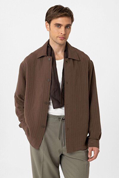 Antioch Brown Oversize Textured Men's Shirt