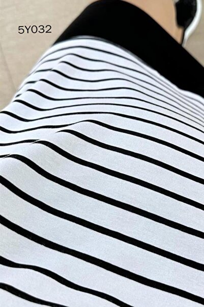 İnce Topuk V-Neck Striped Viscose Tshirt 5Y032