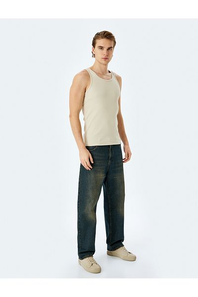 Koton Slim Fit Αμάνικο Μπλουζάκι Basic Crew Neck