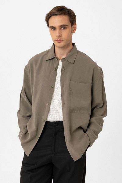 Antioch Khaki Relax Fit Modal Fabric Men's Shirt