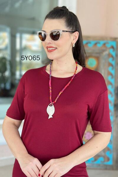 İnce Topuk Crew Neck Slit Viscose Tshirt 5Y065