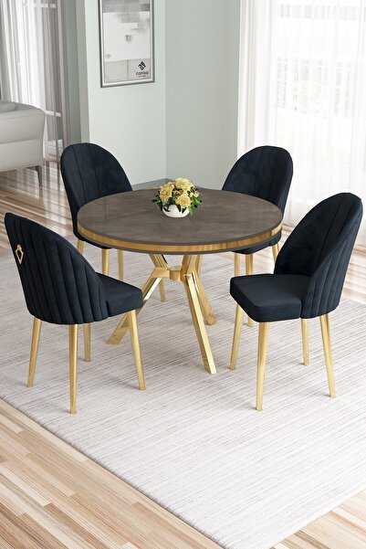 Canisa Mos Serisi 90x90 Lak Panel Antrasit İroni Gold Kaplama Ayaklı Masa Tak...