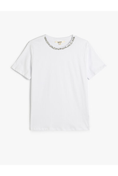 Koton Bavlněné tričko s krátkým rukávem a výstřihem