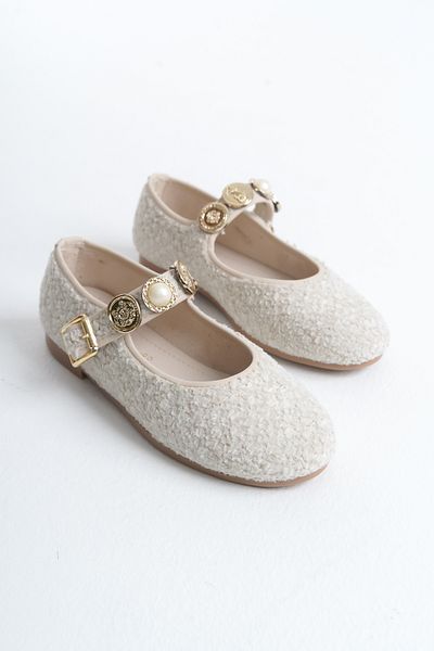 Nexs Daily Women's Ecru Knitwear Ballerina Strap Adjustable Buckle Lightweight Comfortable Shoes Narrow Fit
