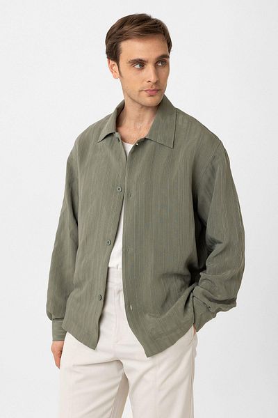 Antioch Khaki Oversize Textured Men's Shirt