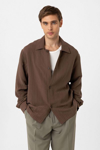 Antioch Brown Oversize Textured Men's Shirt