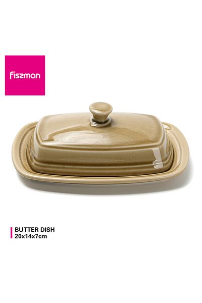 Fissman Ceramic Butter Dish Brown 20x14x7cm