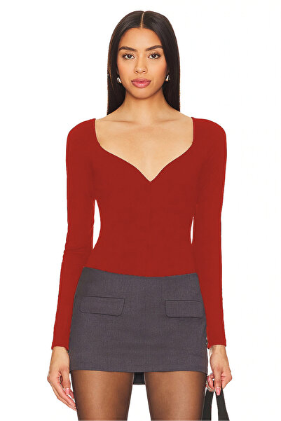 By Kul Design Women's Jersey Double Layer Fabric V-Neck Bodysuit