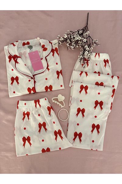 MH Moony Homewears 3-Piece Ribbon Soft Cotton Pajama Set