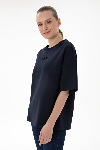 U.S. Polo Assn. Kadın Lacivert Oversize Bisiklet Yaka Tişört 50294482-VR033