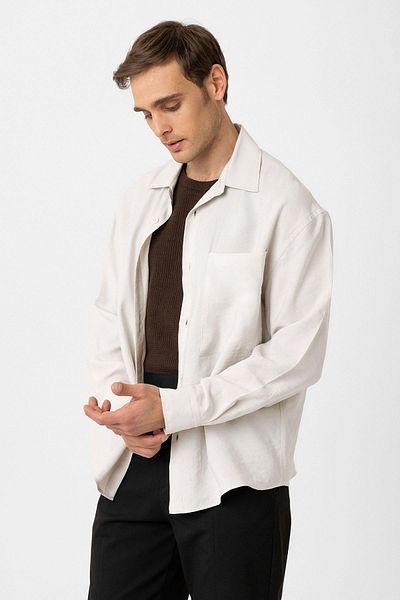 Antioch Ecru Relax Fit Modal Fabric Men's Shirt