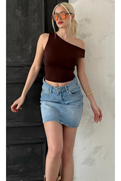 Seeh Καφέ μπλουζάκι με ώμους Sh224