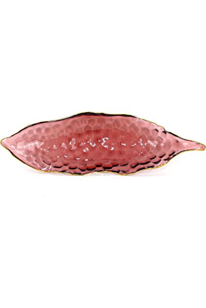 Winds Trading Lead-Free Glass Fruit Plate, Leaf-Shaped Candy Dish, Transparent with Golden Edges