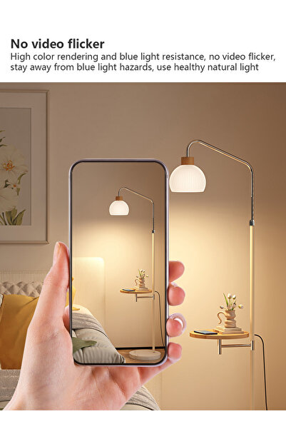 sharpdo LED French Retro Living Room Sofa Floor Lamp, 3-Color Variable Light Bulb, with Coffee Table Shelf